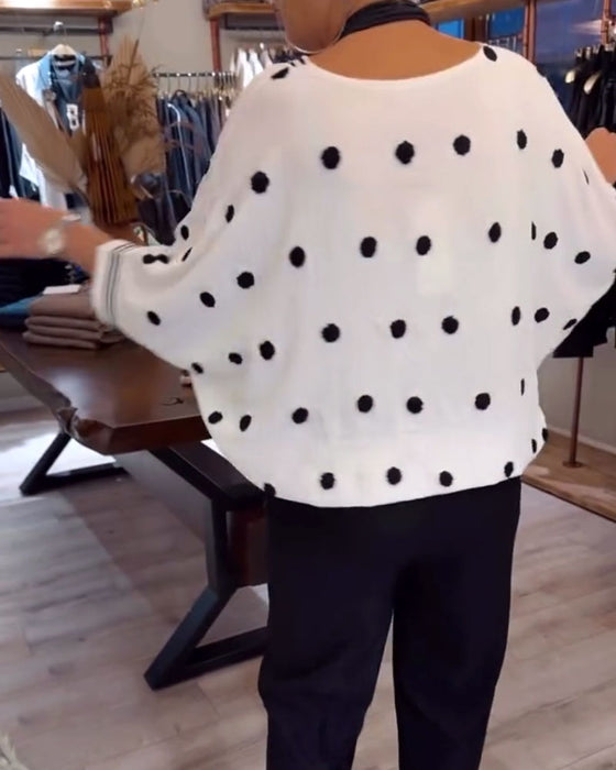 Bluse V-Ausschnitt Polka Dot Loose