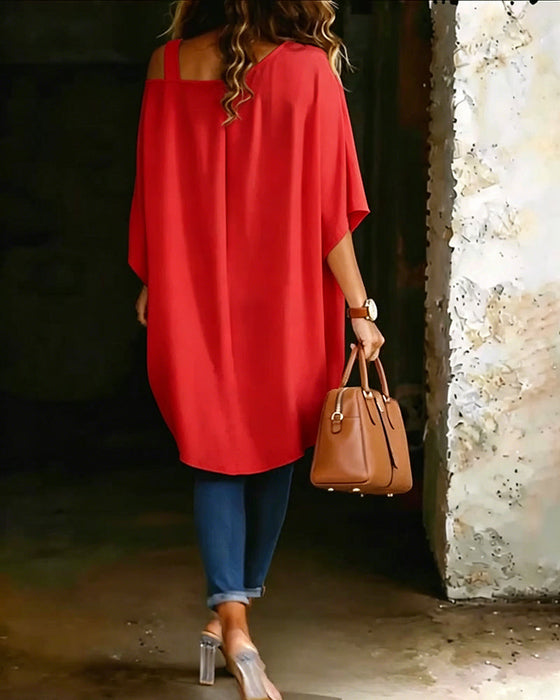 Bluse Asymmetrisch Cold Shoulder Einfarbig Lässig