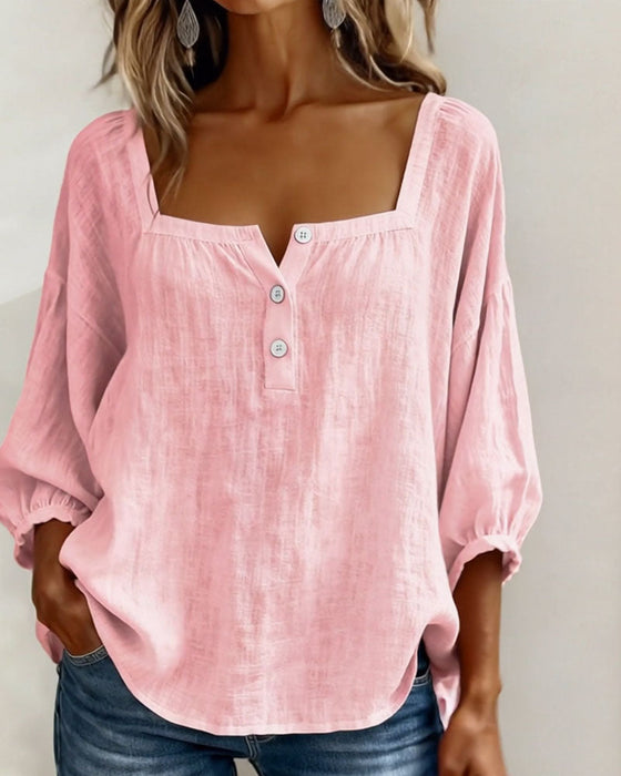 Bluse Einfach Quadratischer Ausschnitt Langarm