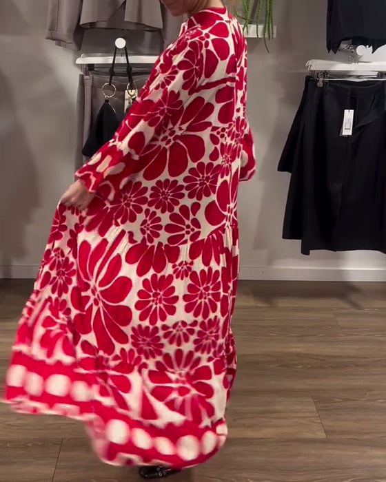 Kleid V-Ausschnitt locker plus Größe Blumendruck