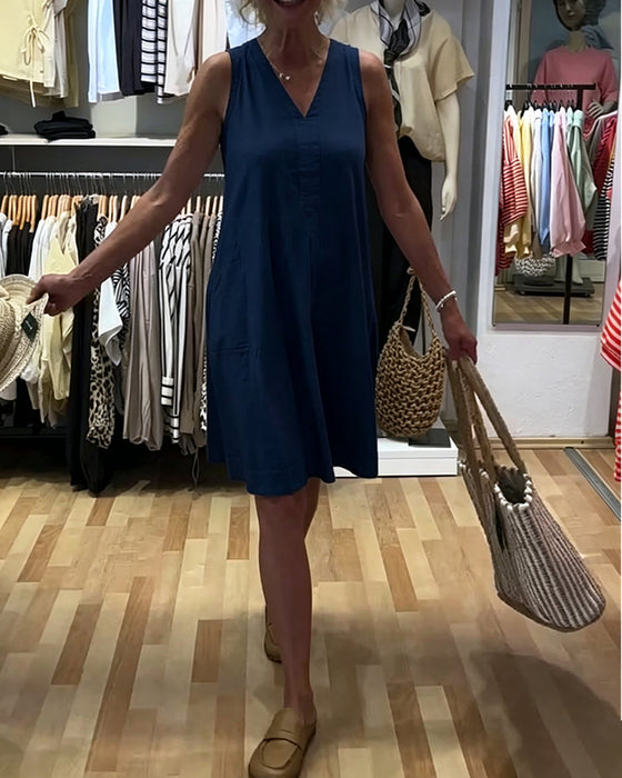 Kleid Ärmellos V-Ausschnitt Locker A-Linie