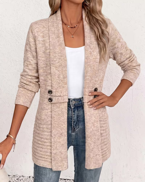 Cardigan Einfarbig Knopf Verziert