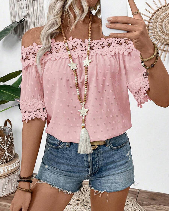 Bluse Ein-Schulter Spitze 3D-Blume