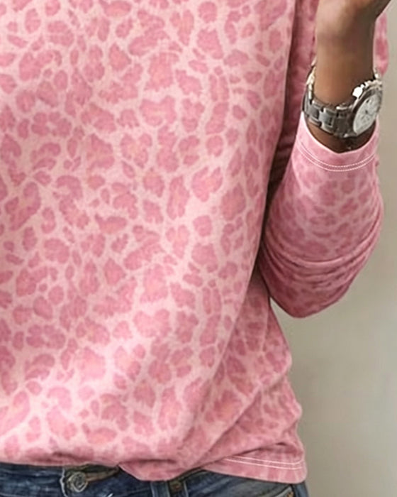 T-Shirt Rund-Hals Leopard Langarm