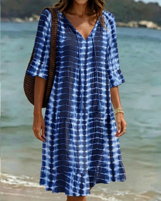 Kleid Mit V-Ausschnitt, Farbverlaufsdruck, Urlaub