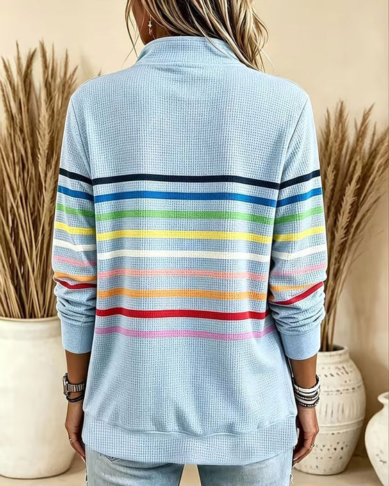 Sweatshirt Stehkragen Reißverschluss Gestreift