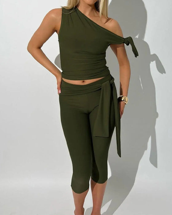Set Ein Schulter Oberteil Capri Hose