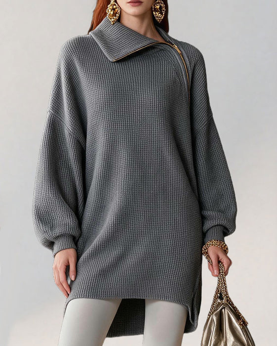Kleid Mode Reißverschluss Lang Gestrickt