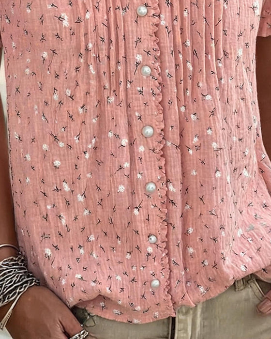 Bluse Puffärmel Blumenprint Kurzarm