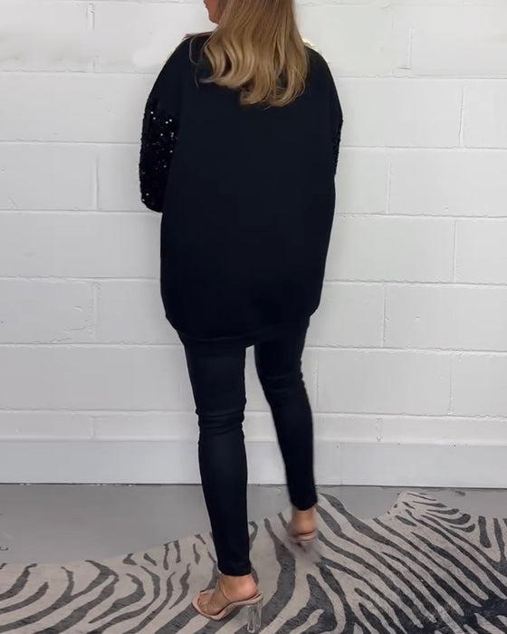 Lässiges pullover-sweatshirt mit rundhalsausschnitt und langen ärmeln