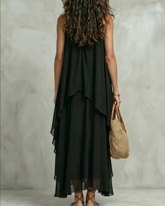 Kleid Rundhals Ärmellos Unregelmäßig