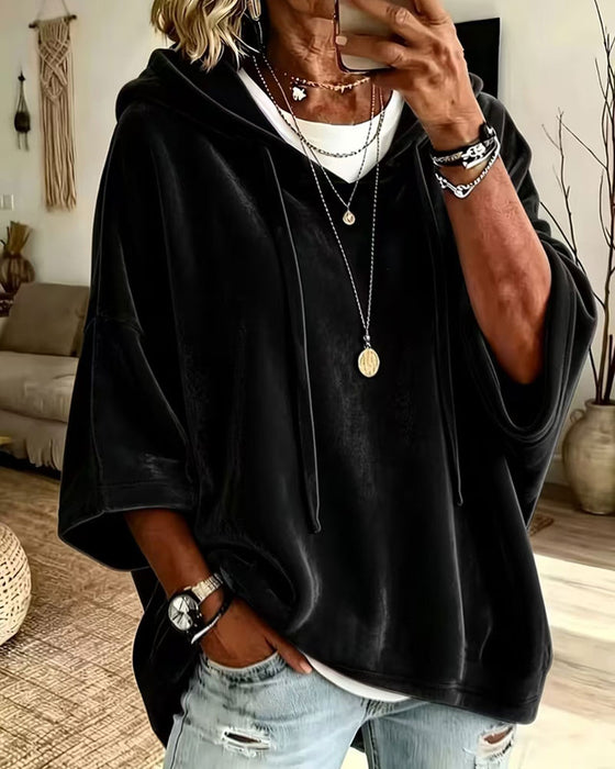 Sweatshirt 3/4-Arm Samt Kapuze