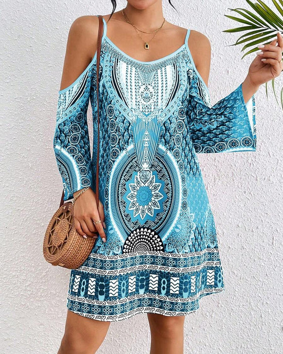 Kleid Strapless Off-the-shoulder Bedruckt Shift