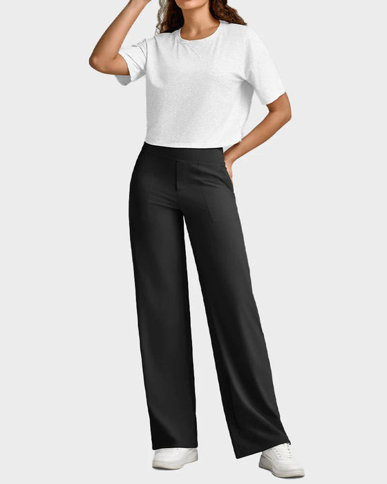 Hose Damen High Waist Stretch Casual Yoga Weites Bein