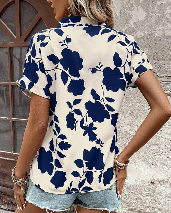 Shirt V-Ausschnitt Fledermausärmel bedruckt