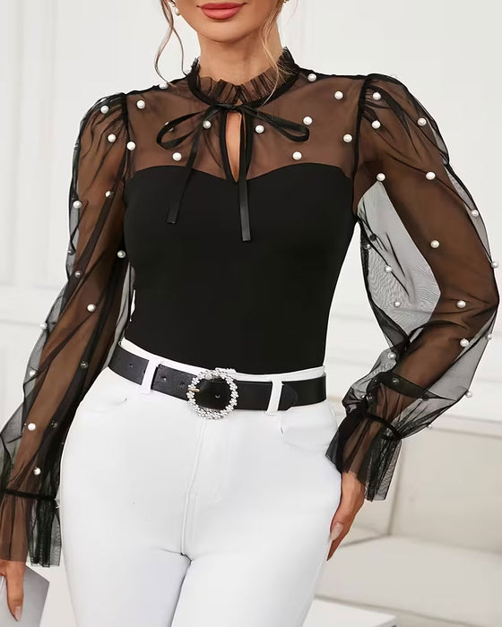 Bluse Einfarbig Puffärmel Trendy