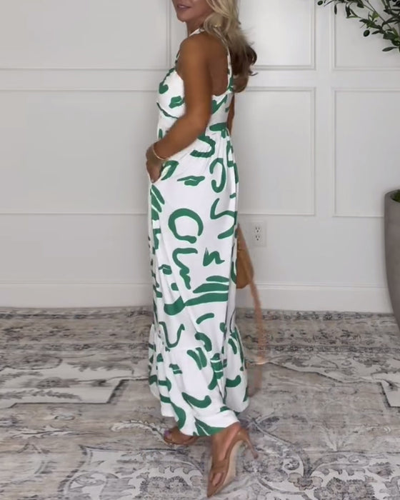 Kleid Neckholder Bedruckt Rückenfrei Sexy