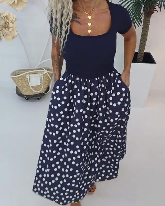 Kleid Quadratischer Ausschnitt Polka Dot Patchwork