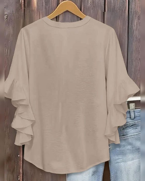 Bluse Kleiner V-Ausschnitt Rüsche