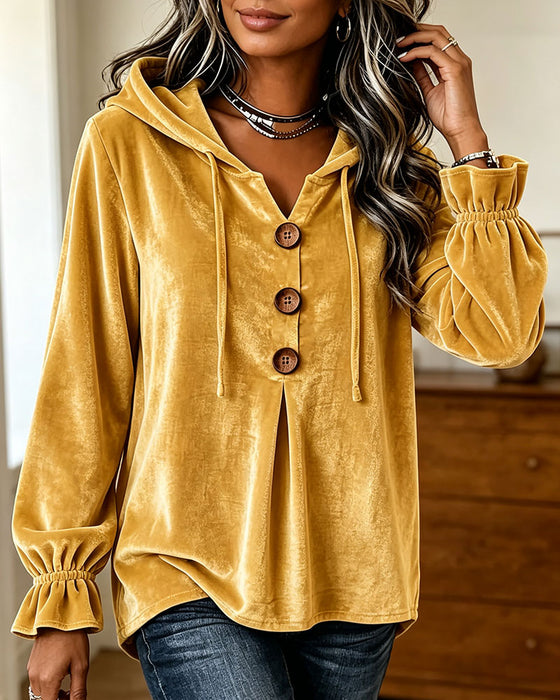 Hoodie Einfarbig Knopf Lässig