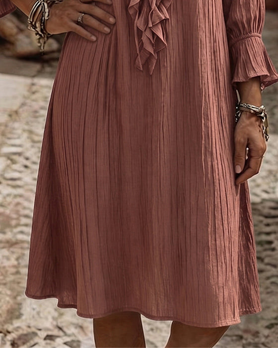 Kleid Rüschenkragen Binden Dreiviertelärmel