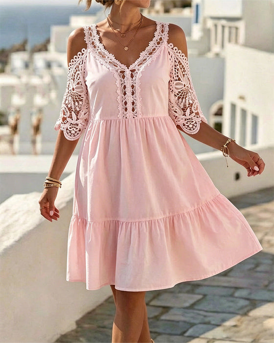 Kleider Spitze Off-Shoulder Gestuft Kurz