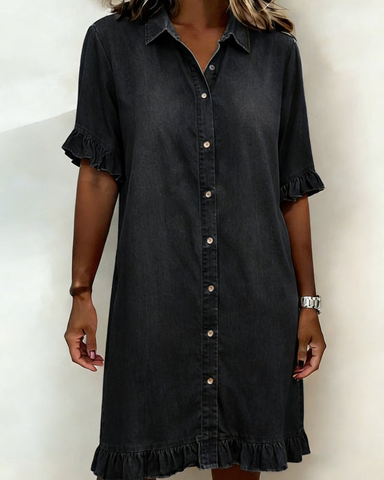 Denim-Rüschen-Hemdkleid