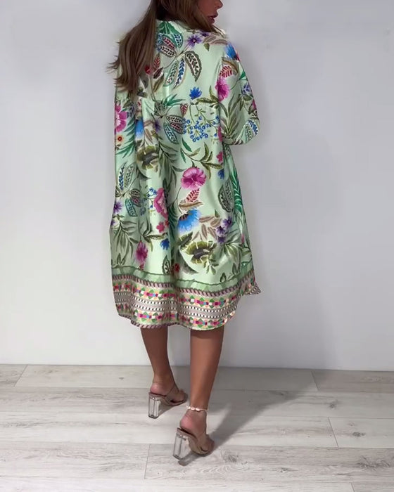 Kleid Stehkragen Urlaub Blumenmuster