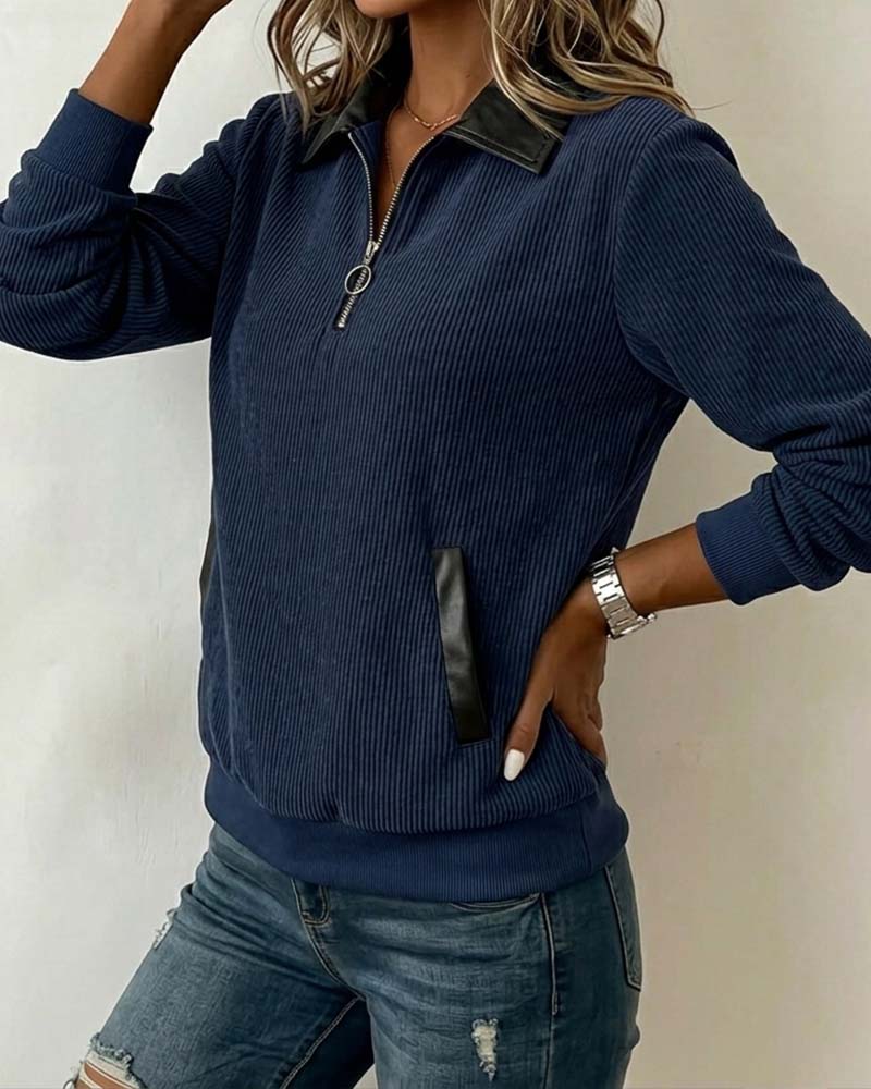 Sweatshirt Revers Reißverschluss Langarm