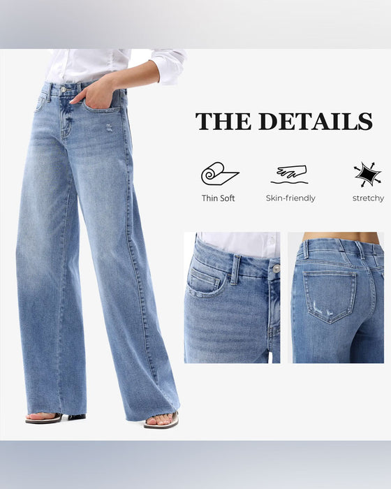 Jeans Tasche Knopf Weites Bein