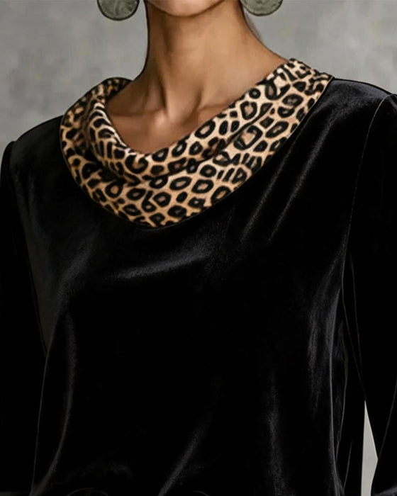 Oberteil Leopardenbesatz Mockneck Samt