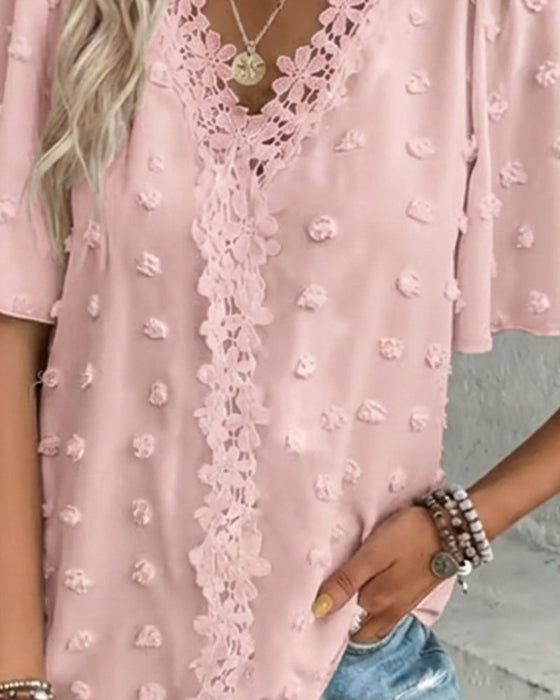 Bluse Zusammengefügt Jacquard Rüschenärmel