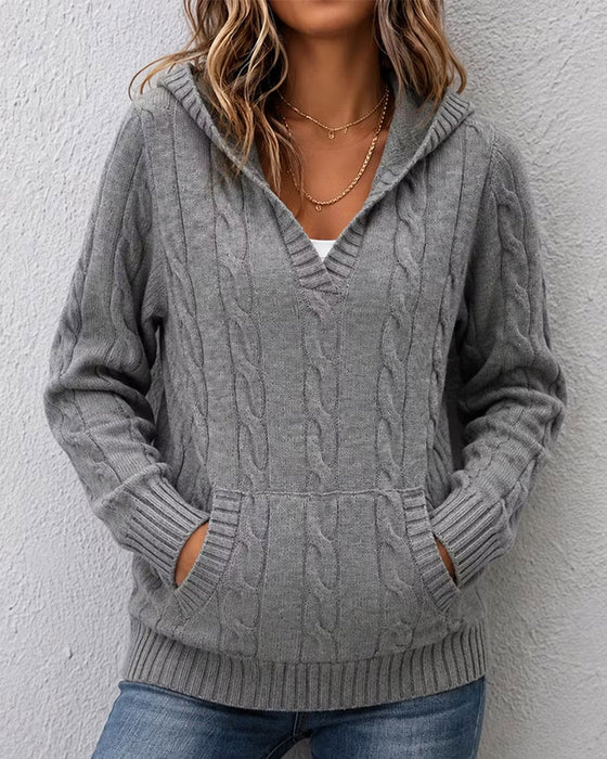 Pullover Zopfstrick Mit Kapuze