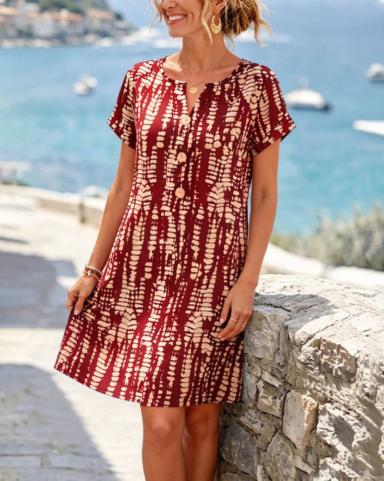 Kleid Kontrastfarbe Kurzarm A-Saum