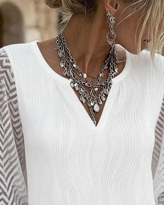 Bluse V-Neck Spitze Panel Solid Linie