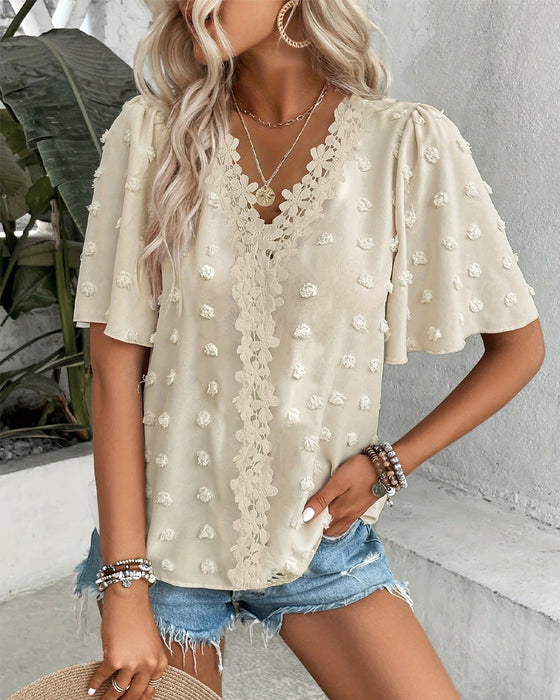 Bluse Zusammengefügt Jacquard Rüschenärmel