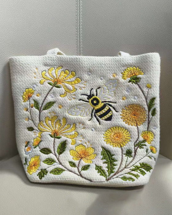 Tasche Handgefertigt Gehäkelt Biene Bestickt Tote
