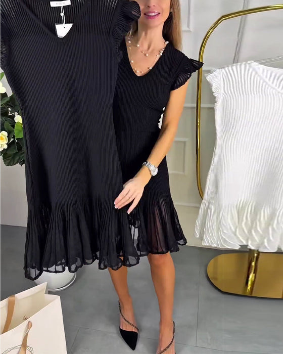 Kleid Kleine Flügelärmel Spitze V-Ausschnitt