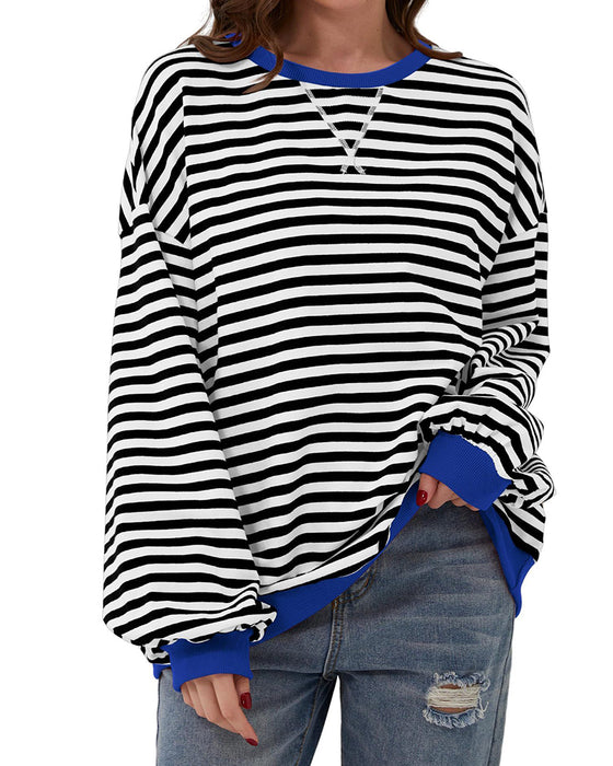 T-Shirt Gestreift Rundhals Farbblock