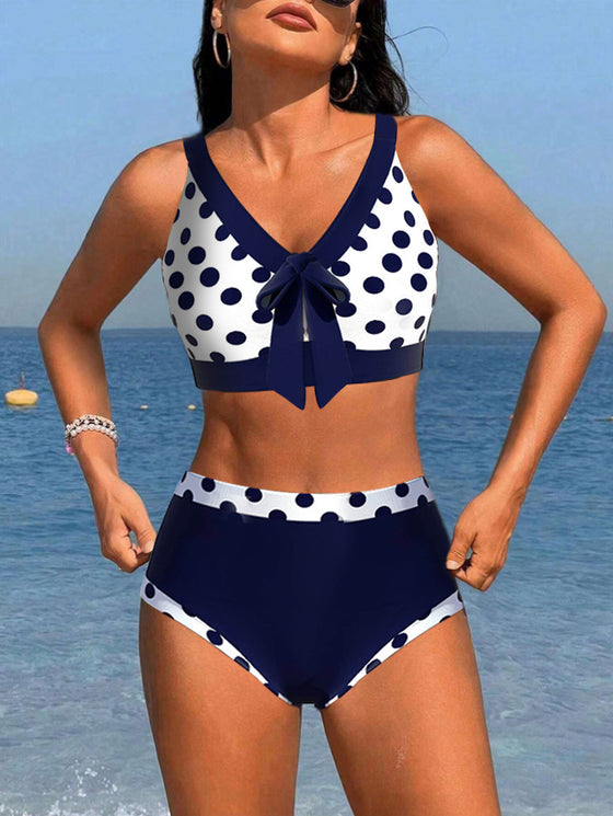 Hohe Taille Patchwork Polka Dot Bikinis