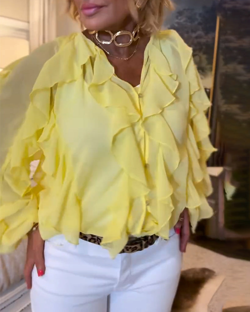 Rüschenbluse aus fließendem Stoff in Unifarbe