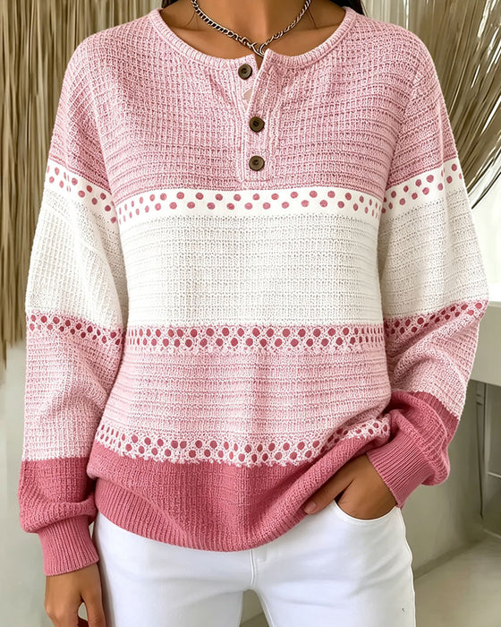 Sweatshirt Farbblock Waffelstrick Henley Pullover