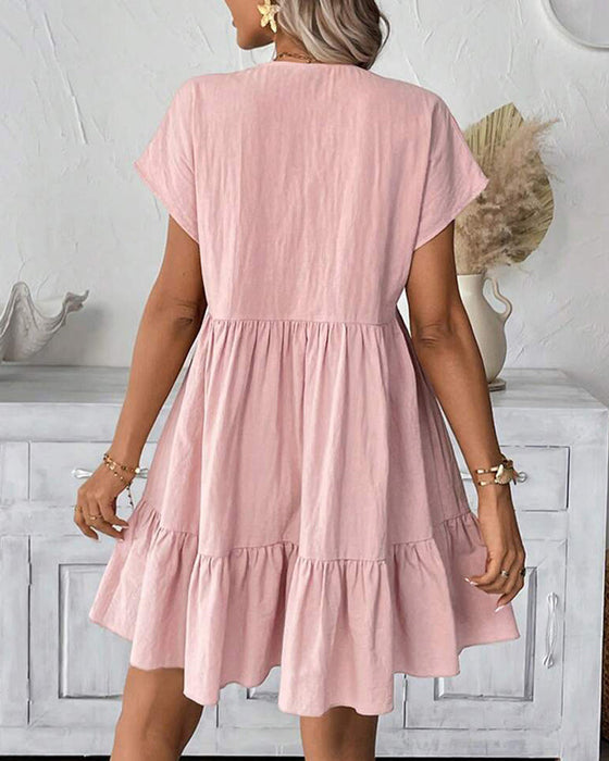 Kleid Solid V-Ausschnitt Rüschen-Besatz