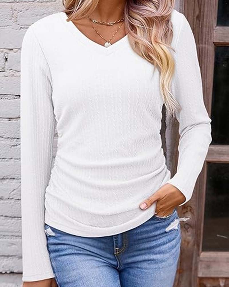 Bluse V-Ausschnitt Slim Fit Strukturiert