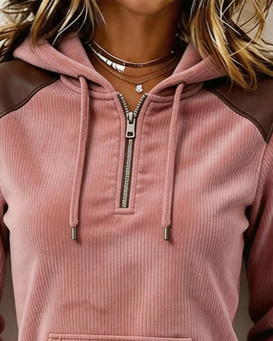 Kapuzenpullover Cord Halb Reißverschluss Mit Kapuze
