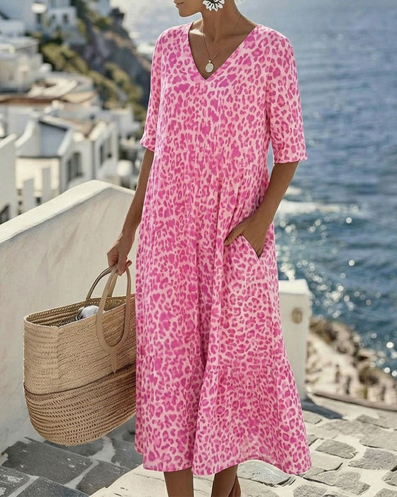 Kleid Leopard V-Ausschnitt Locker