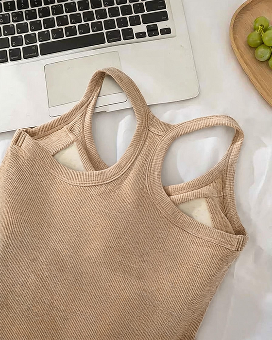 Tanktop Eingebauter Bh Gerippt Einfarbig