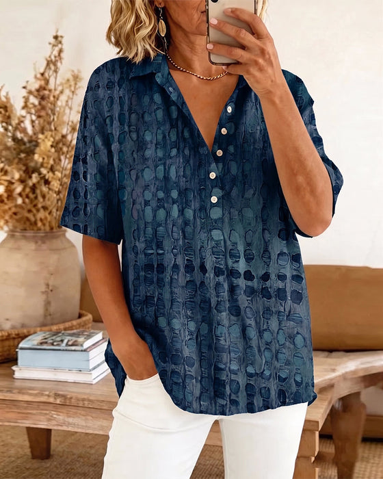 Bluse Tupfenprint Knopf Halbe Knopfleiste