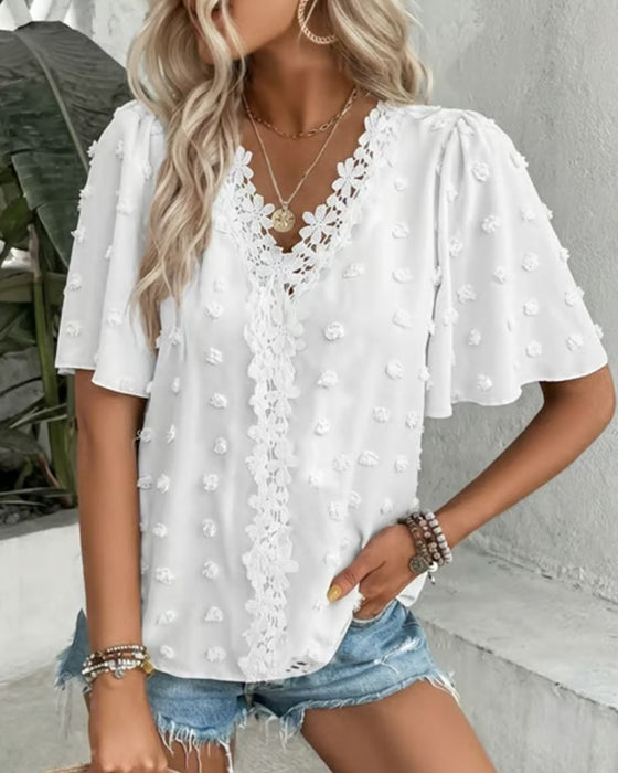 Bluse Zusammengefügt Jacquard Rüschenärmel