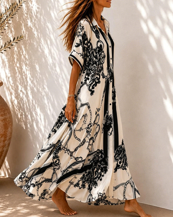 Kleid Vintage Schnörkel Revers Hemd